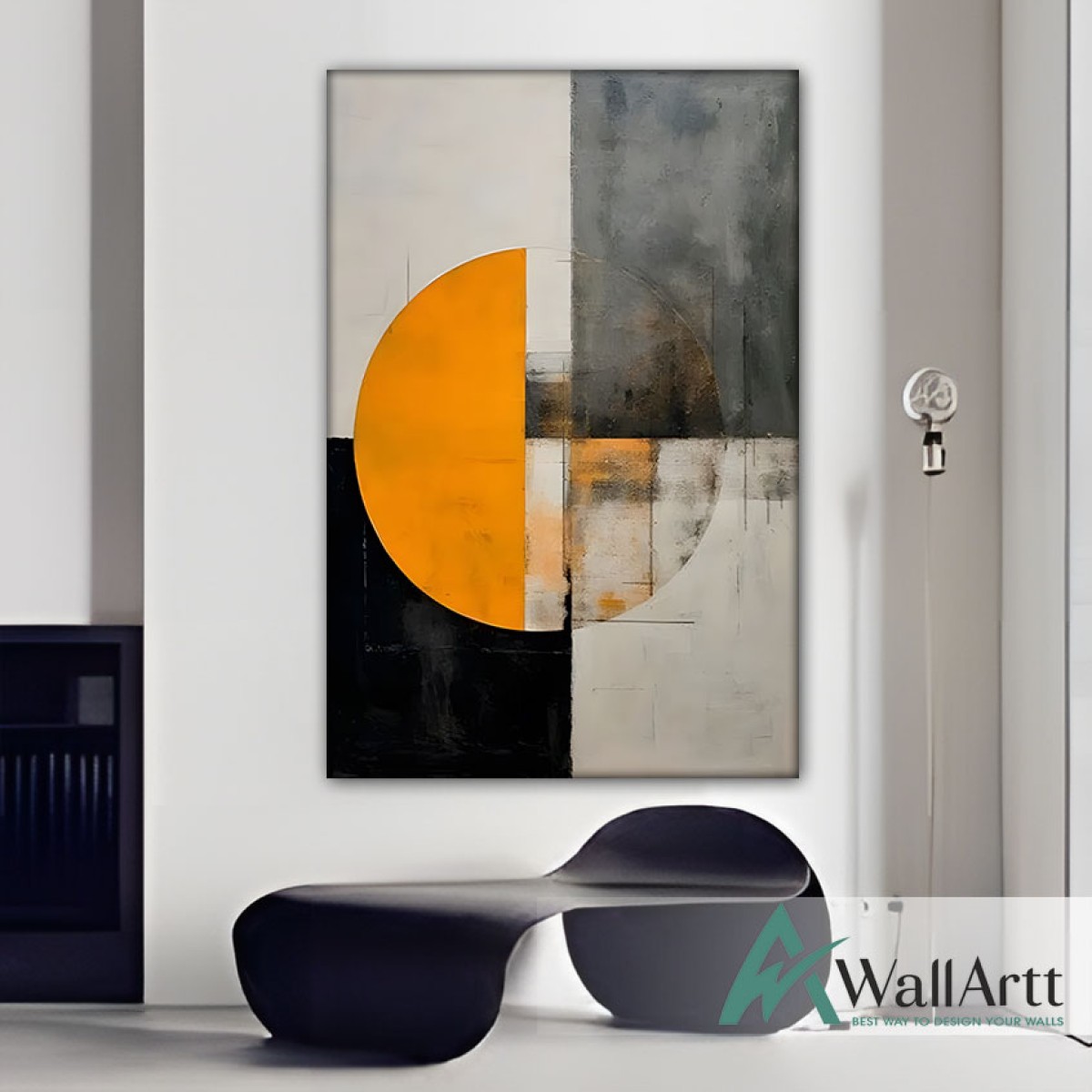 Abstract Orange Circle Textured Partial Oil Painting - Wall Art